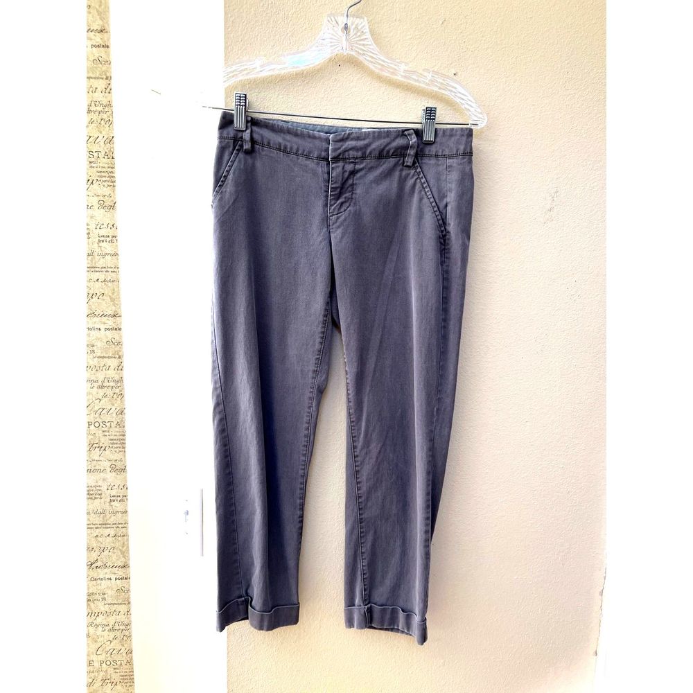 ECRU tapered twill pants, relaxed fit, cuffed, women size 25, Khaki Green color